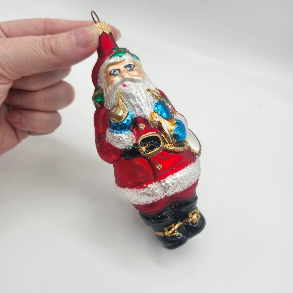 Vintage Blown Glass Santa Claus‎ Ornament with Pipe Toys Drum Hand-Painted